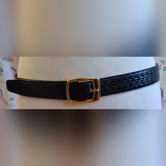 EUC Montblanc Black Snake Emboss Casual Business Belt w/ Brass Buckle 48in - Picture 1 of 7